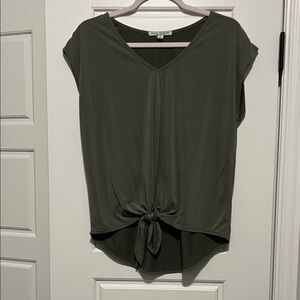 Olive Green V-Neck Tie-Front Top